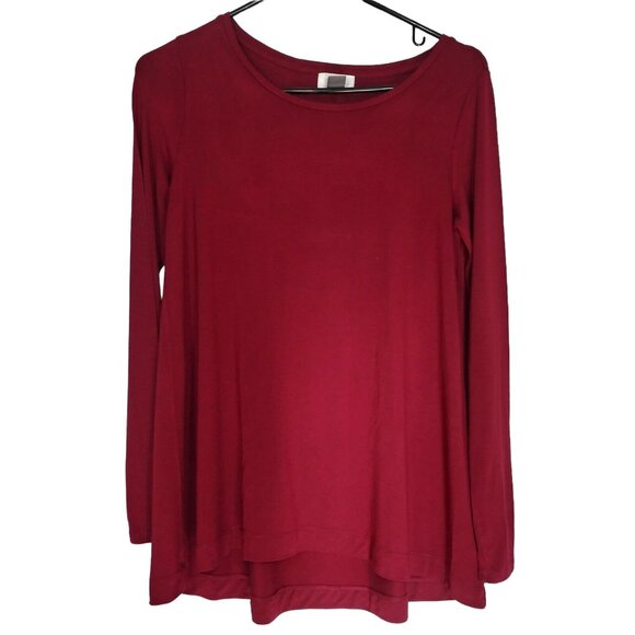 Old Navy Blouse Womens Extra Small Burgundy Tunic Long Sleeve Crew Neck Relaxed - Picture 3 of 10